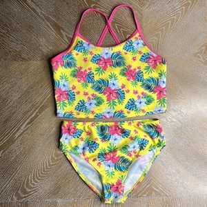 SOL SWIM Girl’s Yellow Pink Floral Tankini Swim Set 10